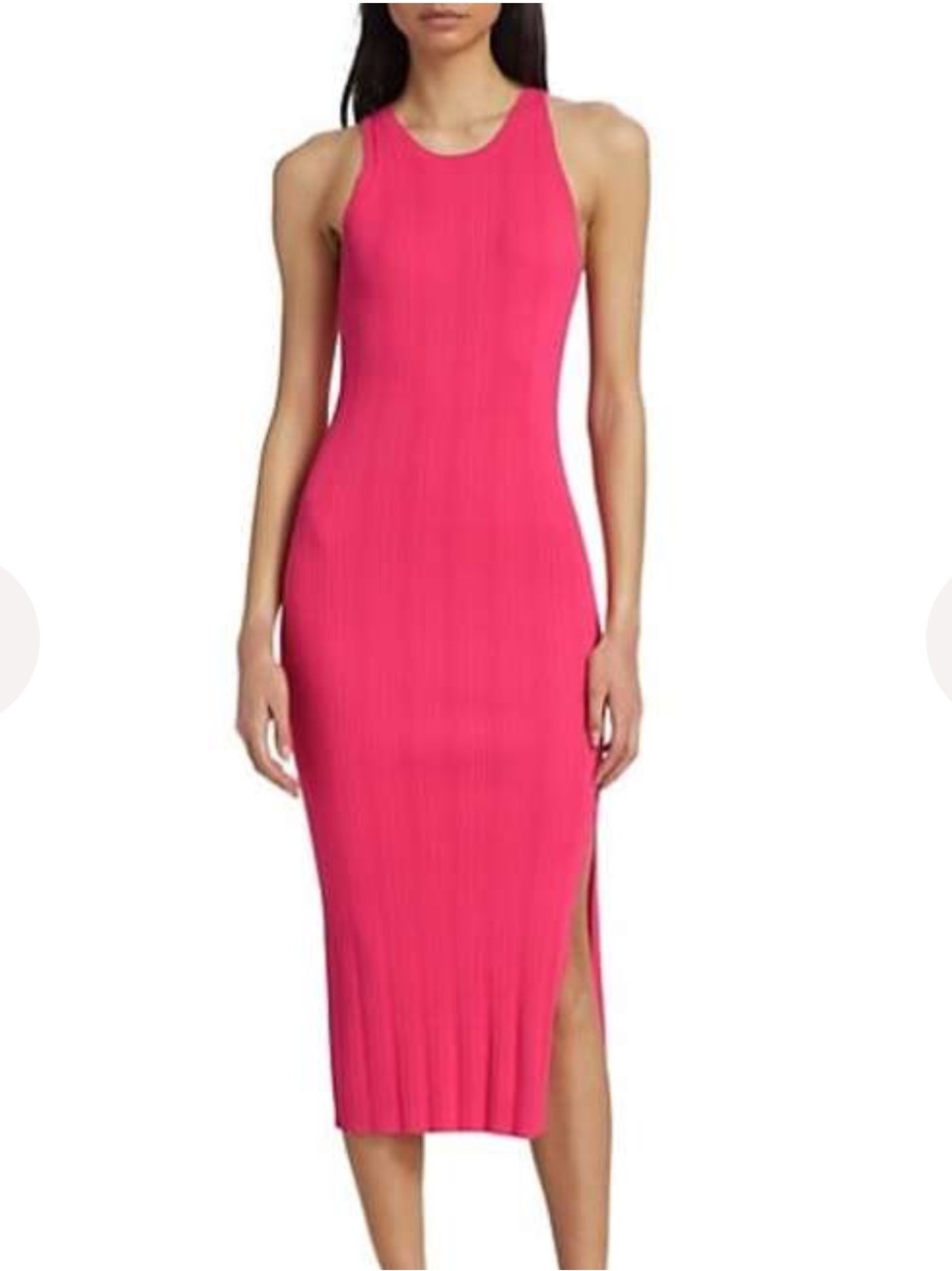 Frame Denim Ribbed Midi Cutout Dress in Flamingo